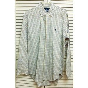 Ralph Lauren Yellow/ Blue Plaid Yarmouth Button front Oxford Shirt 15.5